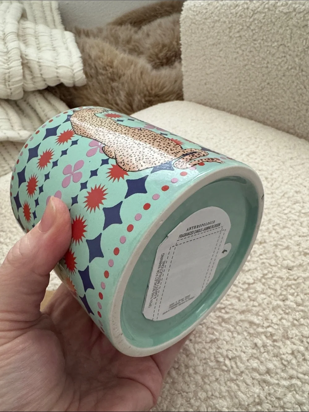Anthropologie‎ Floral Jasmin Blossom Ceramic candle - Blue Leopard Maeve